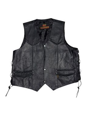 HOT LEATHERS Braided Leather Retro Motorcycle Biker Casual Riding Vest Mens 2XL